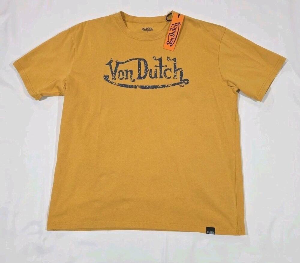 Von Dutch Men's Mustard Yellow T-Shirt - Small Oversized